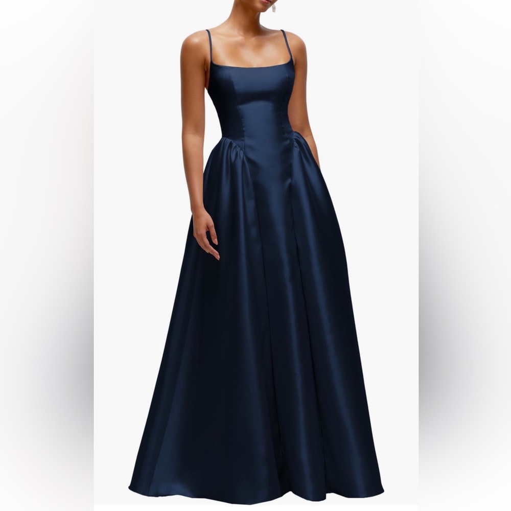 Dessy Collection Navy Satin Black Tie Gown size 16